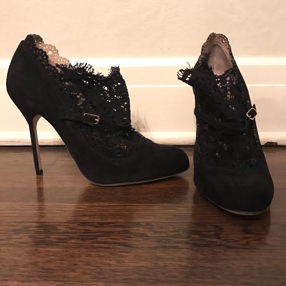 Marchesa suede and lace Mary Jane “Libby” pump